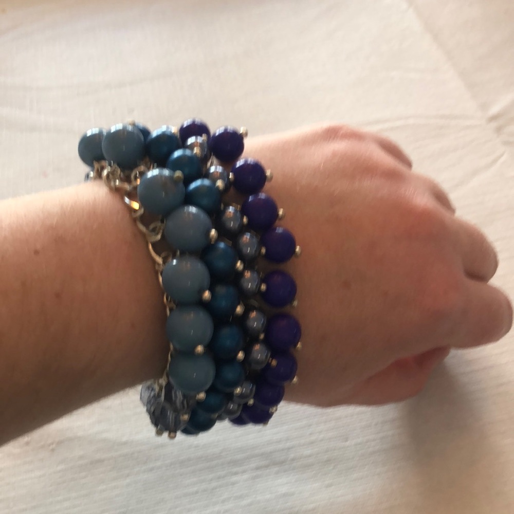 Chicos shades of blue aqua marine beaded link bracelet chunky style.